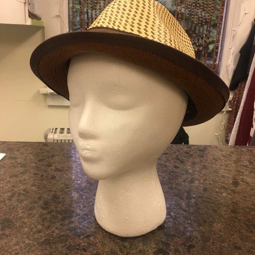Straw Fedora Hat with Brown Trim - Women's Accessory